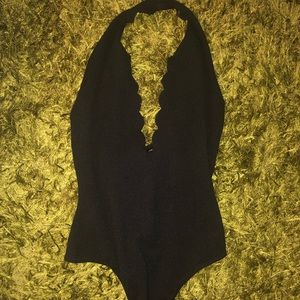 Black scallop bodysuit